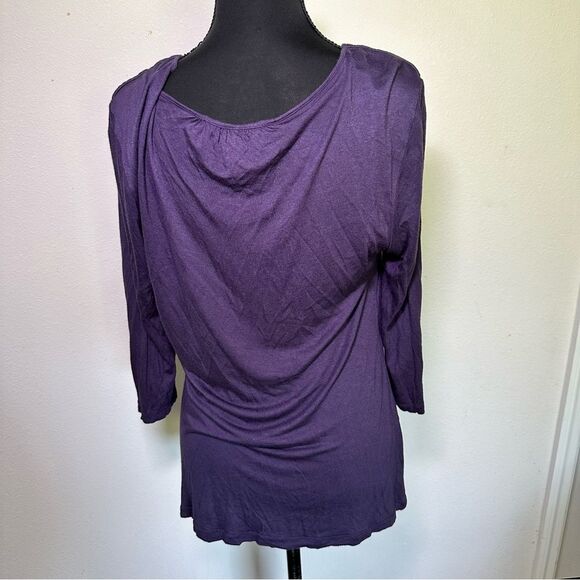 Banana Republic Purple Low V-Neck Wrap Blouse with Shoulder Design XL - Picture 6 of 8